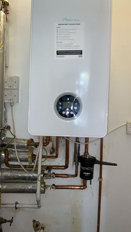Worcester Bosch boiler installation with MagnaClean filter by Magico Plumbing And Heating, Gas Safe registered plumber in Chigwell